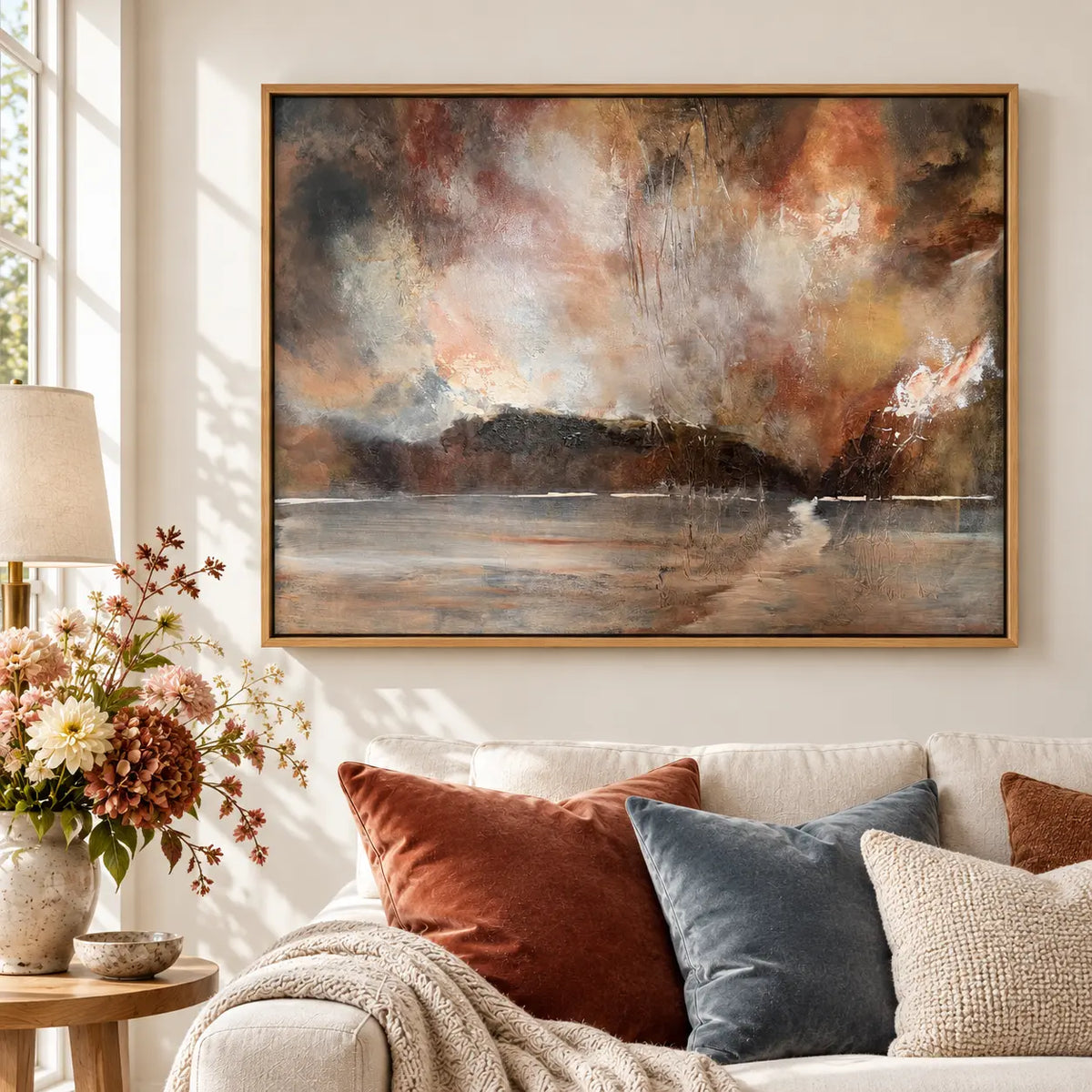 Where Heaven Meets Earth framed canvas print, tight living-room view