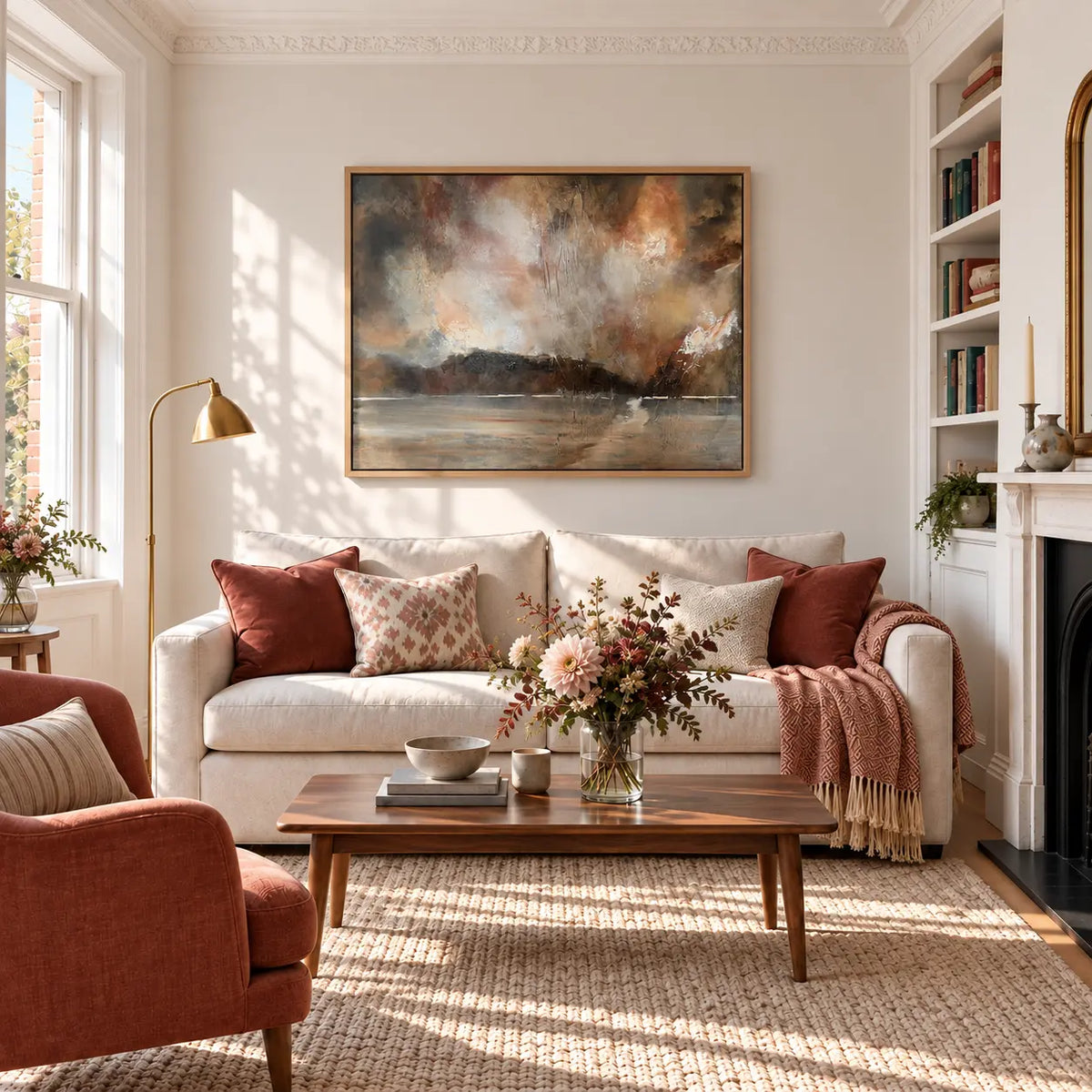 Where Heaven Meets Earth framed canvas print in a light living room