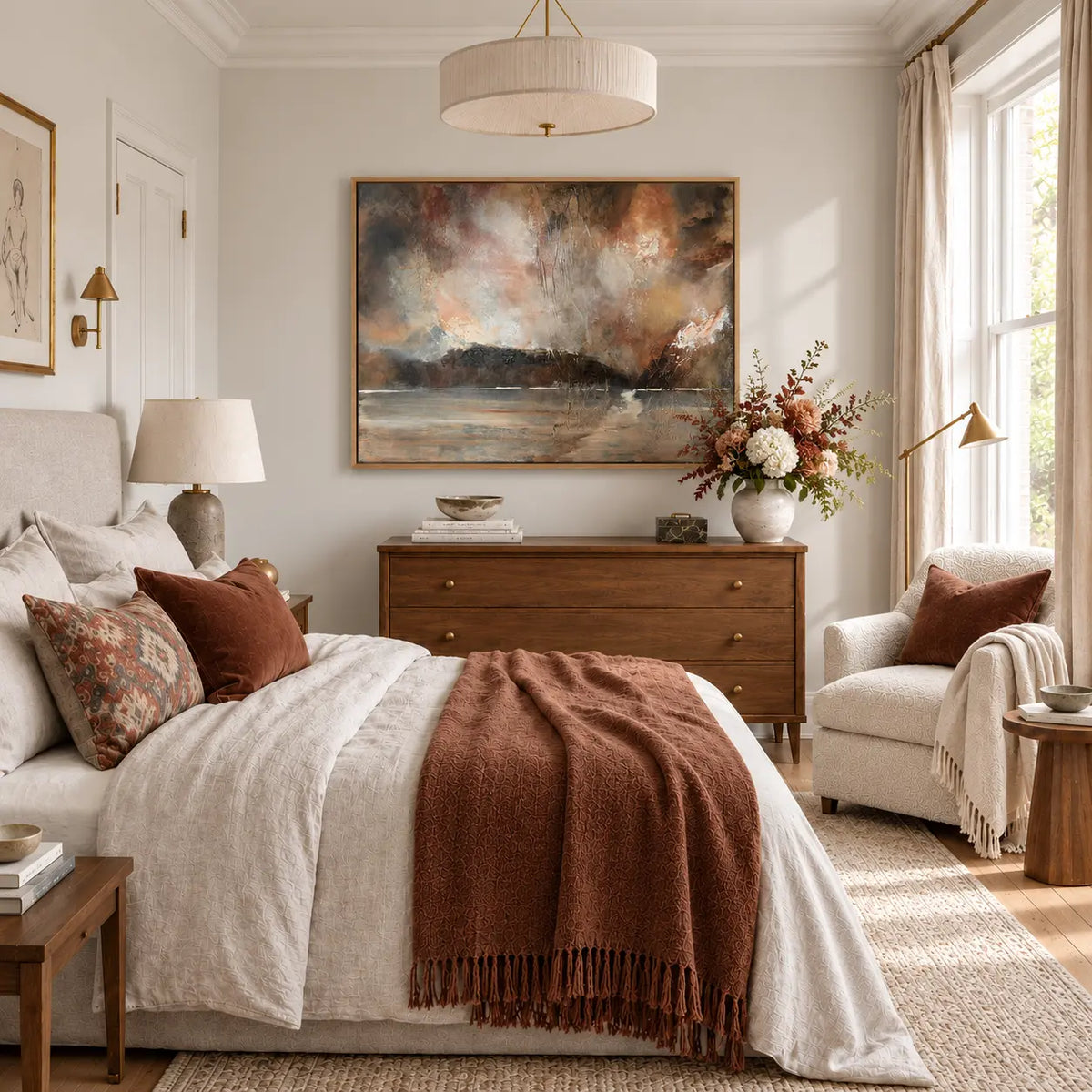 Where Heaven Meets Earth framed canvas print in a light bedroom