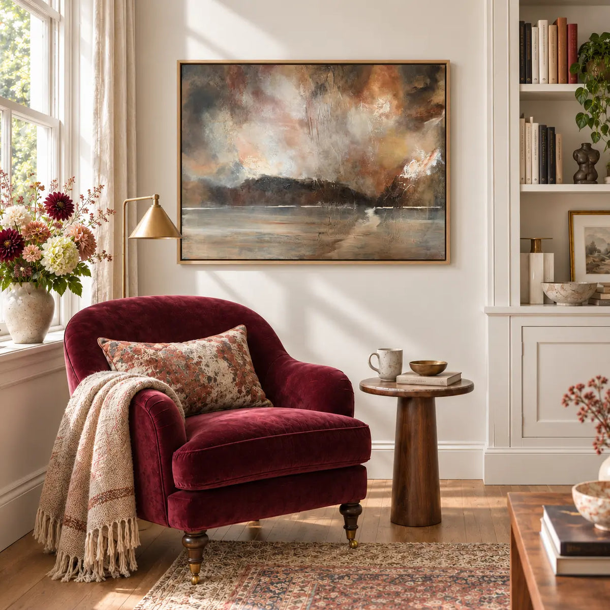 Where Heaven Meets Earth framed canvas print in a reading nook