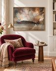 Where Heaven Meets Earth framed canvas print in a reading nook