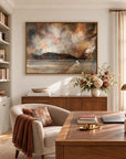 Where Heaven Meets Earth framed canvas print in a writing room